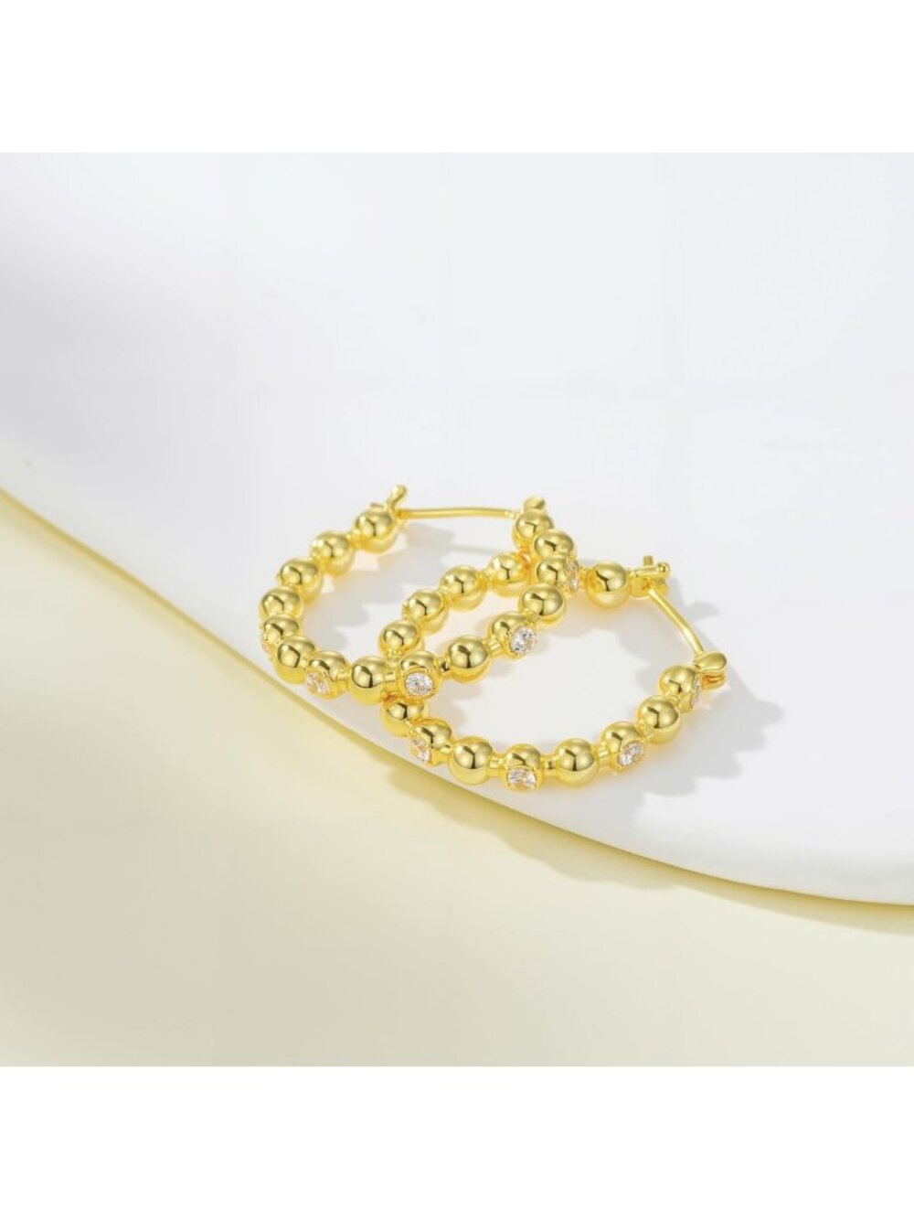Trendy 14K Gold Hoop Earrings for Women - CZ Round & Heart Design, 25mm - Picture 6 of 8